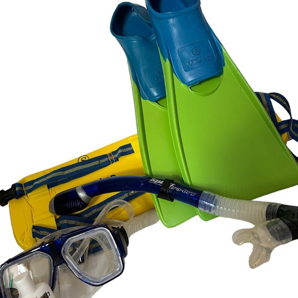 Deep Blue Snorkel Gear Bag Spirit Ultra Dry Mask Waist Float Fins Sz 7-9 40-41 B